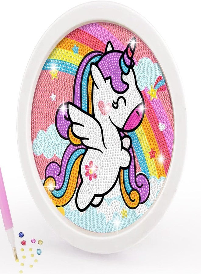 KRAFTMASTERS®DIY Diamond Painting Kit with Round Wooden Frame for Kids Art and Craft Activity (Unicorn & Mermaid) - Image 1